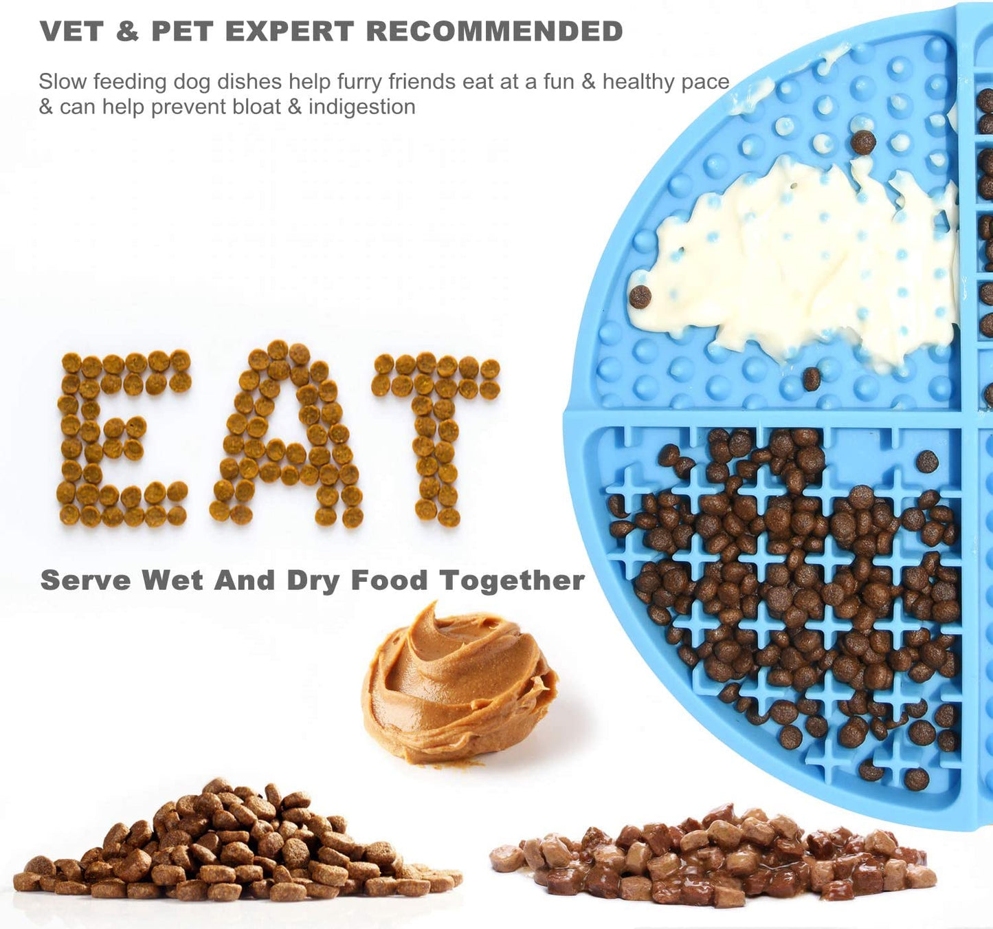Silicone Dog & Cat Lick Mat and Slow Feeder,Extends Mealtime for Fast Eaters and Reduces Anxiety,Heavy-Duty Design,Dishwasher Safe,Perfect for Yogurt,Treats,Peanut Butter (Blue)