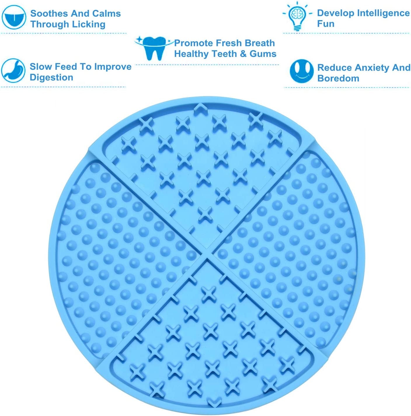 Silicone Dog & Cat Lick Mat and Slow Feeder,Extends Mealtime for Fast Eaters and Reduces Anxiety,Heavy-Duty Design,Dishwasher Safe,Perfect for Yogurt,Treats,Peanut Butter (Blue)