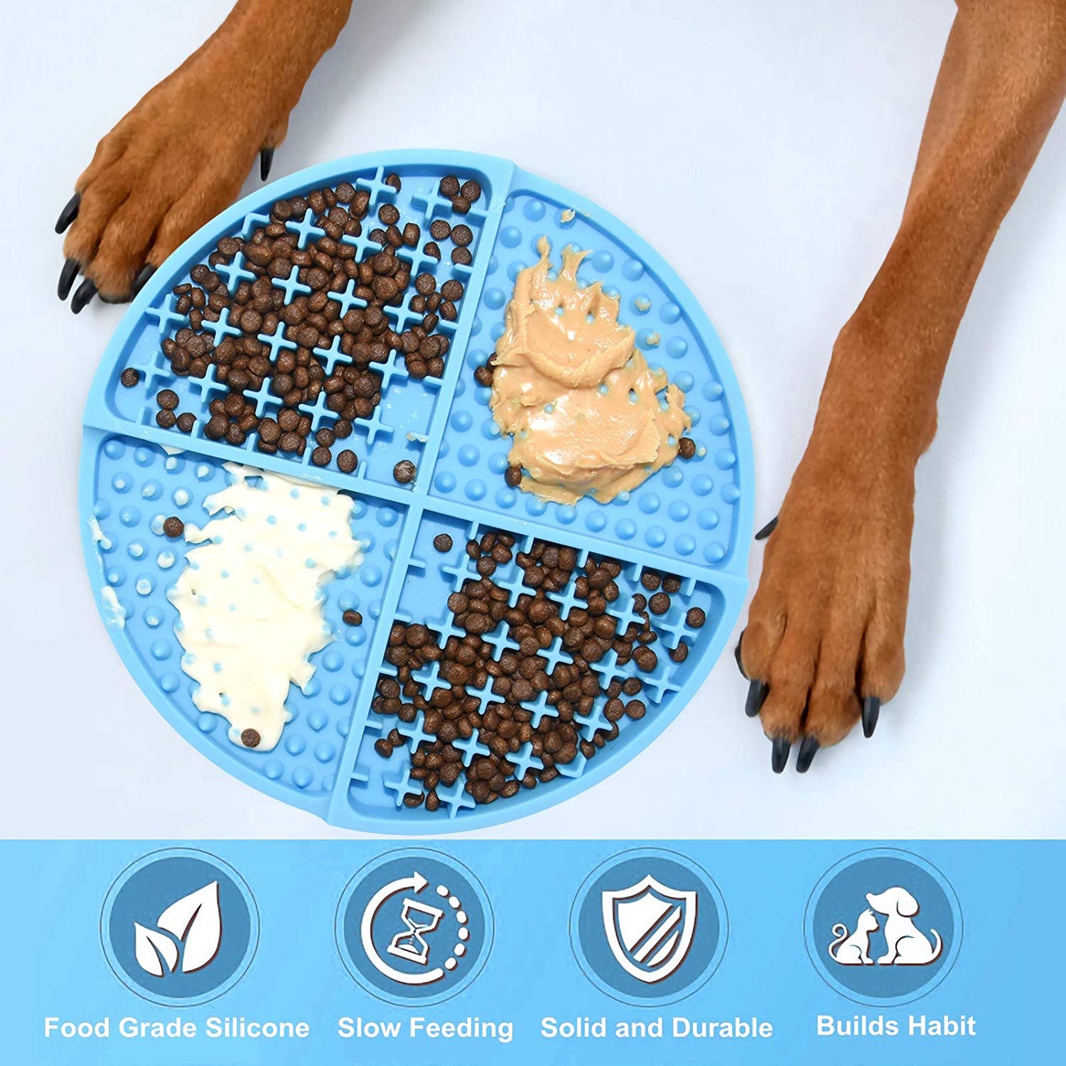Silicone Dog & Cat Lick Mat and Slow Feeder,Extends Mealtime for Fast Eaters and Reduces Anxiety,Heavy-Duty Design,Dishwasher Safe,Perfect for Yogurt,Treats,Peanut Butter (Blue)