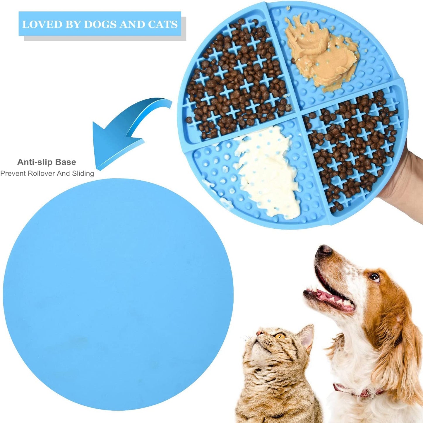 Silicone Dog & Cat Lick Mat and Slow Feeder,Extends Mealtime for Fast Eaters and Reduces Anxiety,Heavy-Duty Design,Dishwasher Safe,Perfect for Yogurt,Treats,Peanut Butter (Blue)