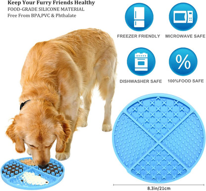 Silicone Dog & Cat Lick Mat and Slow Feeder,Extends Mealtime for Fast Eaters and Reduces Anxiety,Heavy-Duty Design,Dishwasher Safe,Perfect for Yogurt,Treats,Peanut Butter (Blue)